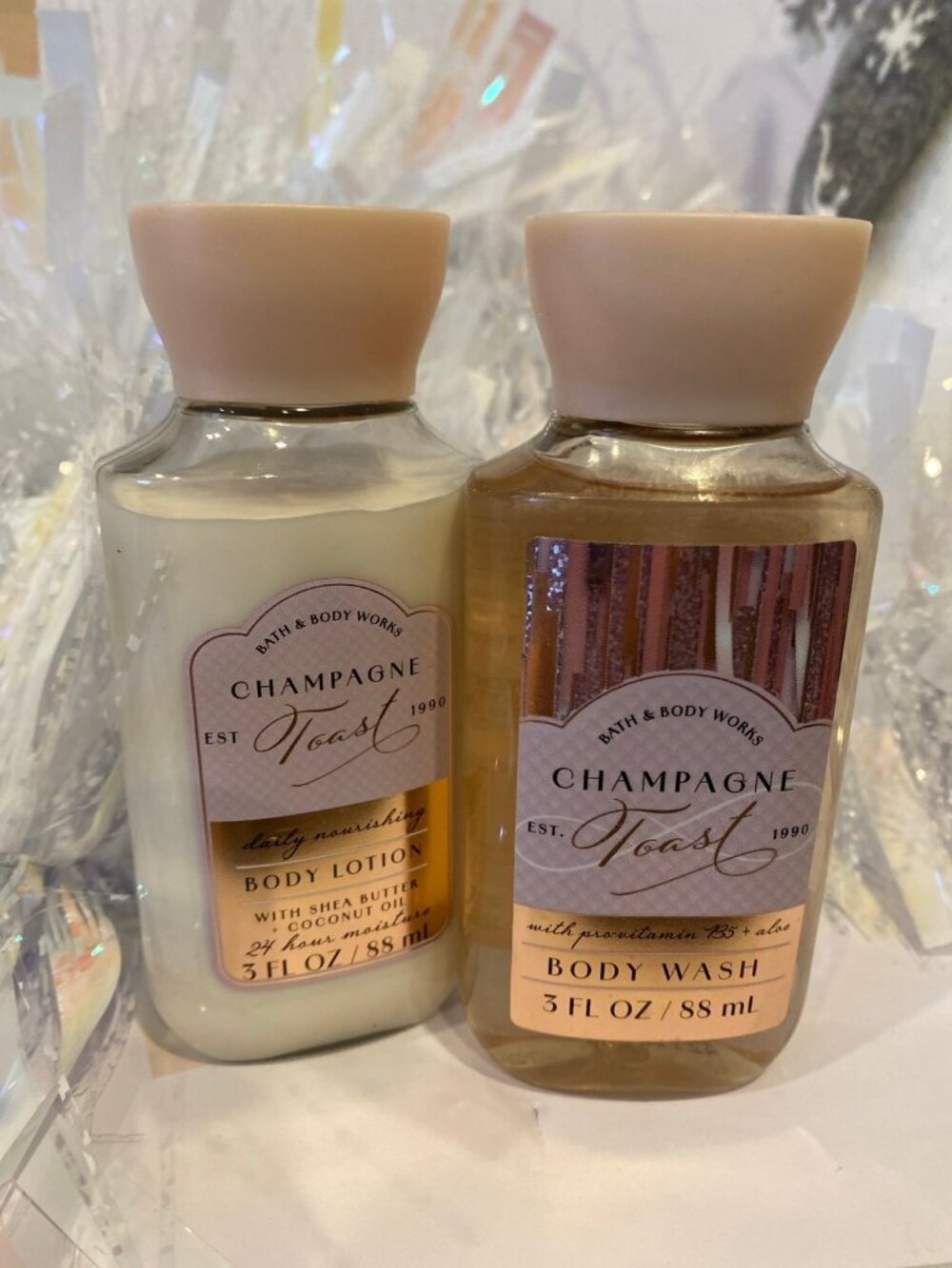 “Champagne Toast” New 2- Pc Mini Travel Size Body Wash & Lotion